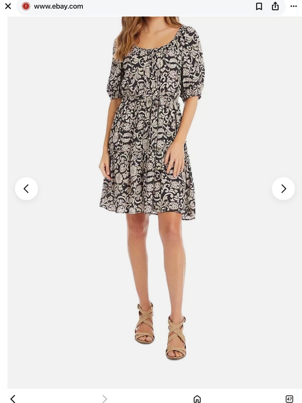 Karen Kane Black tan Floral Short Sleeve Smocked tieWaist Dress NWOT small